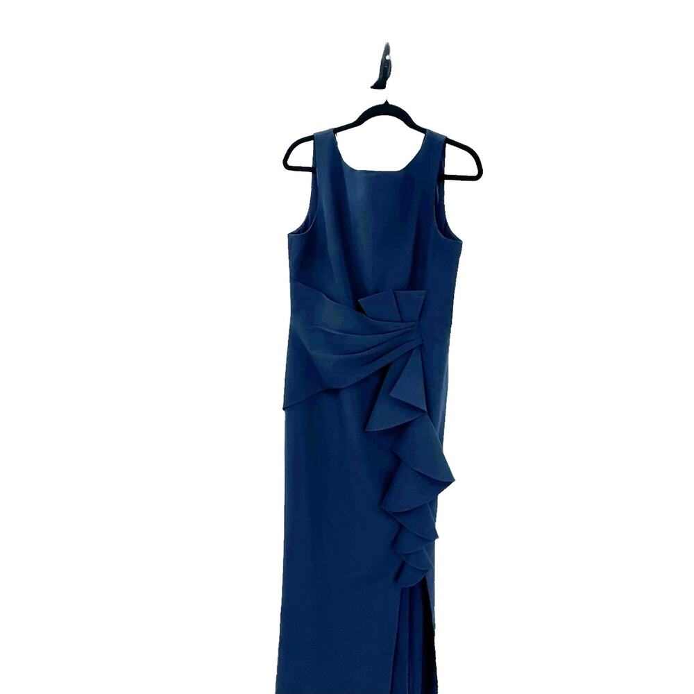 Eliza J Ruffle Front Formal Dress Pleating Waist Sleeveless Blue Size 8 NWT - Picture 7 of 12